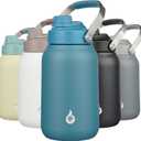BJPKPK Half Gallon Insulated Water Bottles, 64oz Water Jug with Metal Handle & BPA Free Spout Lid, Dishwasher Safe Flasks, Large Stainless Steel Gym Sport Jugs, Navy Blue