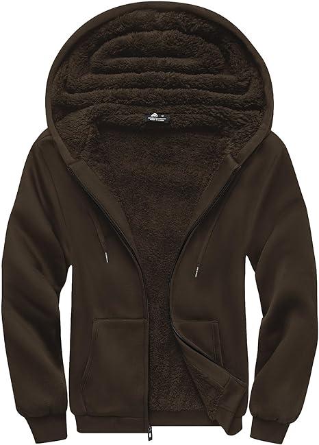 SCODI Hoodies for Men Heavyweight Fleece Sweatshirt - Full Zip Up Thick Sherpa Lined Hooded Sweatshirts, Brown, Large