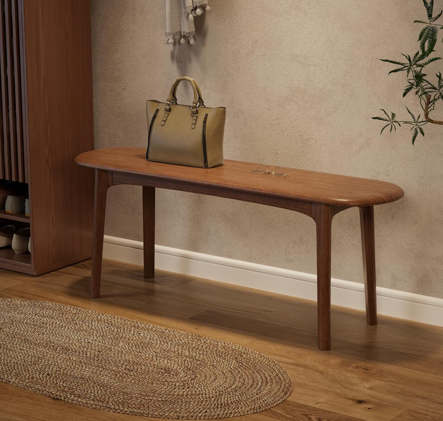 39" Solid Wood Small Dining Bench, Entryway Bench, Walnut