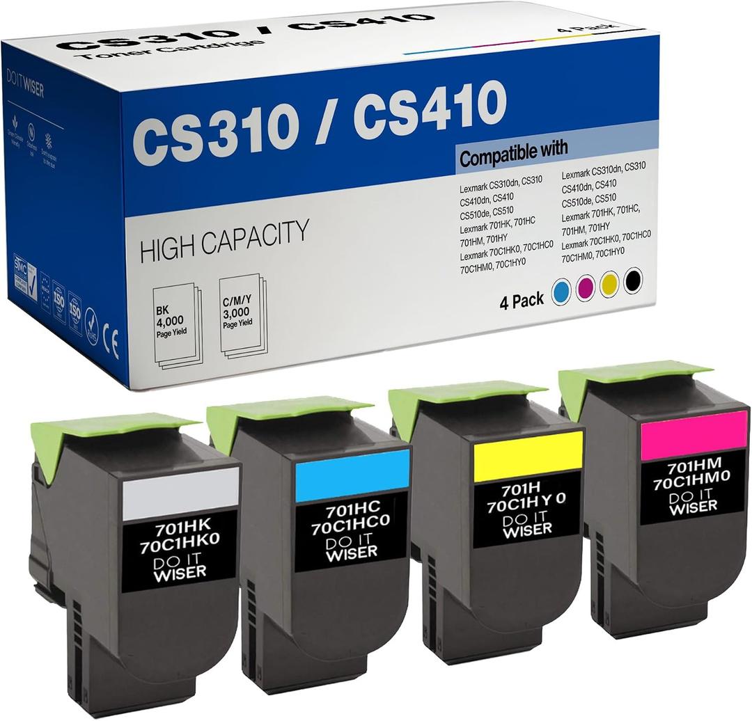 MEGOFFICE CS310 CS410 701H Toner Cartridge Replacement for Lexmark 70C1HK0 70C1HC0 70C1HM0 70C1HY0 701HY 701HC 701HM 701HK for Lexmark CS310 CS310dn CS410 CS410dn CS510 CS510de(4 Pack,BMCY)