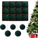 3.15inch Velvet Christmas Ornaments Balls Flocked Christmas Tree Ball Bulk Plastic Hanging Ornaments Balls for Xmas Decoration (Green, 3.15inch)