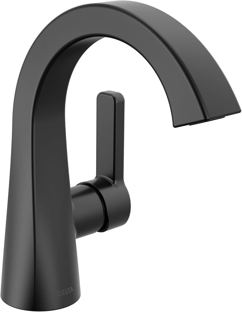 Delta Lineax Matte Black Bathroom Faucet 1 Hole, Single Hole Bathroom Sink Faucet for Vanity, Metal Push-Pop Drain Assembly, Matte Black 562SH-BLMPU-DST