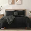 Monbix King Size Comforter Set - 7 Pieces Bed in a Bag King, Black Bedding Sets with Comforter, All Seasons Comforter Bed Set with Sheets, Pillowcases & Shams