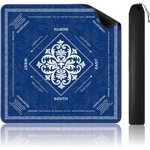 KJGNHQA Blue Mahjong Mat with Rules for Table,Roll No Creases 32.5"x32.5"
