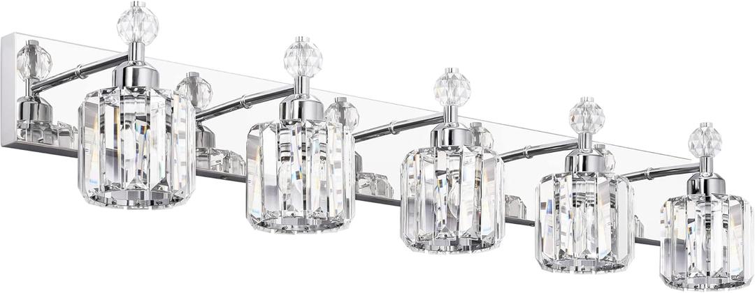 PRESDE Crystal 5-Light Vanity Light for BathroomChrom Modern Bathroom Lights Fixtures Over Mirror (Chrome)