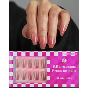 5 x 16 Sizes Coffin Press on Nails Reusable 32pcs Glossy Gel Fake Nails with Glue and Jelly Stickers (Dusty Rose)