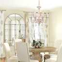 French Country Candle Style Chandelier, Handmade White Distressed Wood Lighting Ceiling Light Fixture Pendant Lamp Chandeliers for Dining Living Room Bathroom W20.8