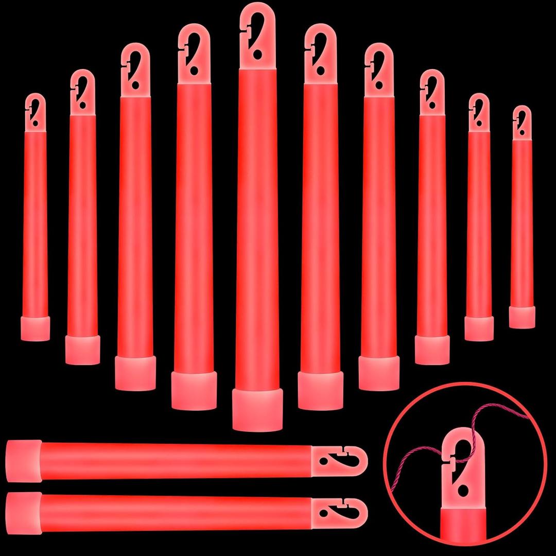 Sotiff 6" Bright Large Glow Sticks Bulk Glow Emergency Glowsticks Snap Military Grade Lights Sticks Long Last Survival Kits for Hiking Party Camping Activities (Red)