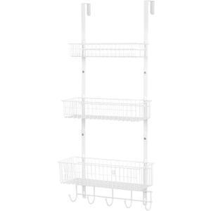 YBING Over The Door Organizer with Hooks Door Hanger Towel Rack with 3 Mesh Baskets Back of Door Hanging Shelf Organizer Behind Door Pantry Organizer for Bathroom Bedroom White
