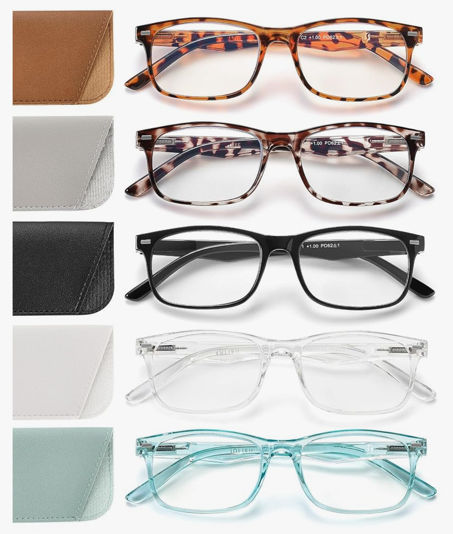 5 Pack Reading Glasses for Women, Spring Hinges Lightweight Readers Glasses, Blue Light Reading Glasses Anti Eyestrain