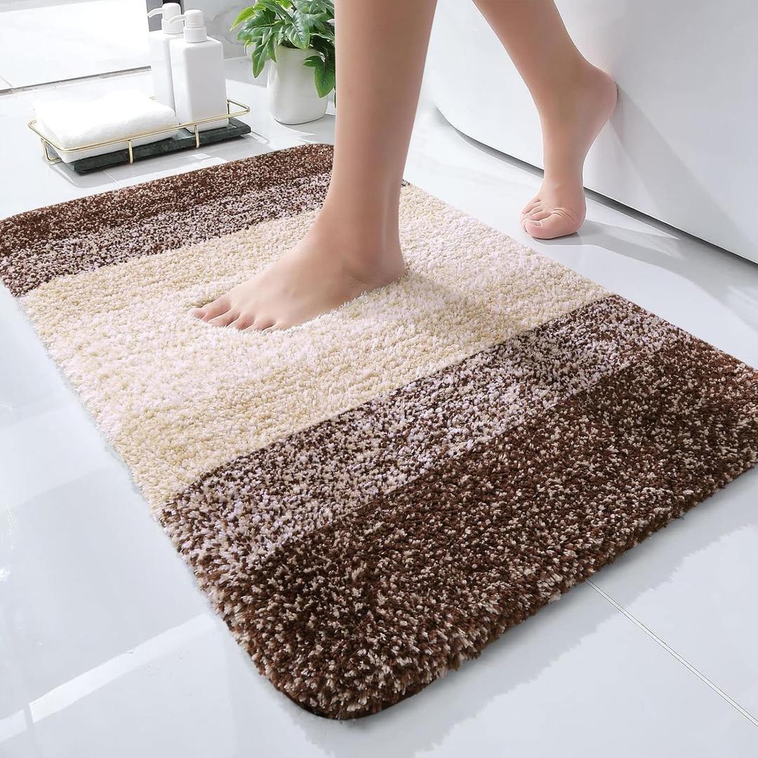 OLANLY Bathroom Rug Mat 24x16, Extra Soft and Absorbent Microfiber Bath Rugs, Non-Slip Plush Shaggy Bath Carpet, Machine Wash Dry, Bath Mats for Bathroom Floor, Tub and Shower, Brown (24" x 16")