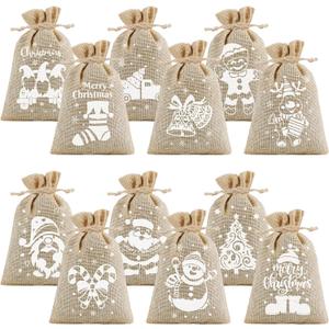 CCINEE 36pcs Christmas Burlap Bags, 4×6 Inch Drawstring Christmas Burlap Goody Gift Candy Bags with Double Jute Drawstrings Xmas Treat Bags for Candy Wrapper Xmas Party Favors