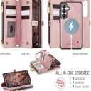 Defencase for Galaxy S26 Magnetic Wallet Case Compatible with Magsafe with RFID Blocking Zipper & Card Holder for Women Men, PU Leather Detachable Phone Case for Samsung Galaxy S26 6.3 inch, Rose Pink