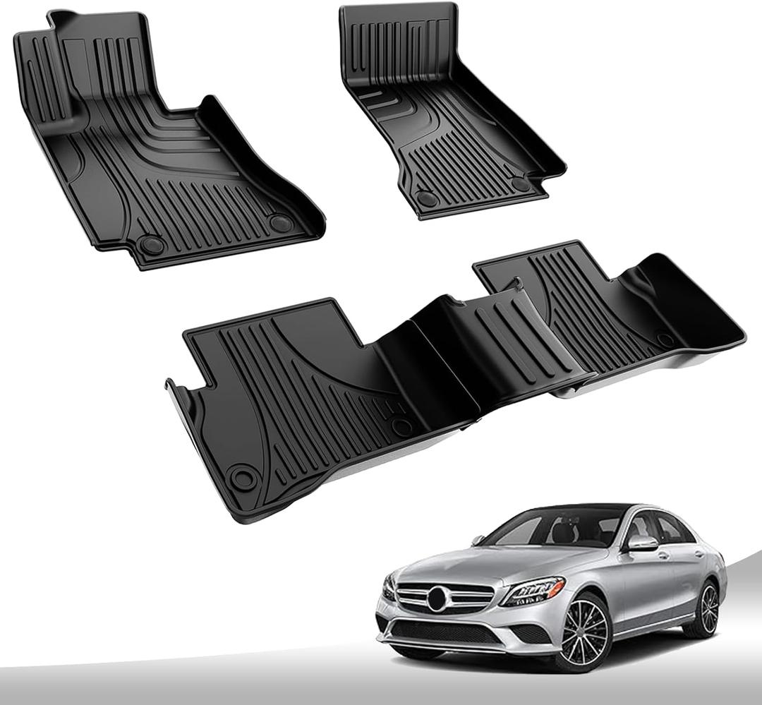 Floor Mats for Mercedes-Benz C300 2015-2021: AOMSAZTO All Weather Floor Mats for Mercedes Benz C Class Sedan Only 1st and 2nd Row