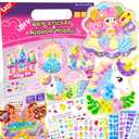 Easy Arts and Crafts for Kids, 990+ Kids Gem Sticker Art Kit, 720+ Mosaic Foil Sticker Art Crafts, 10 Unicorn Princess Diamond Art Set, No Mess Travel Toys Christmas Birthday Gift for Girls 3-5-8