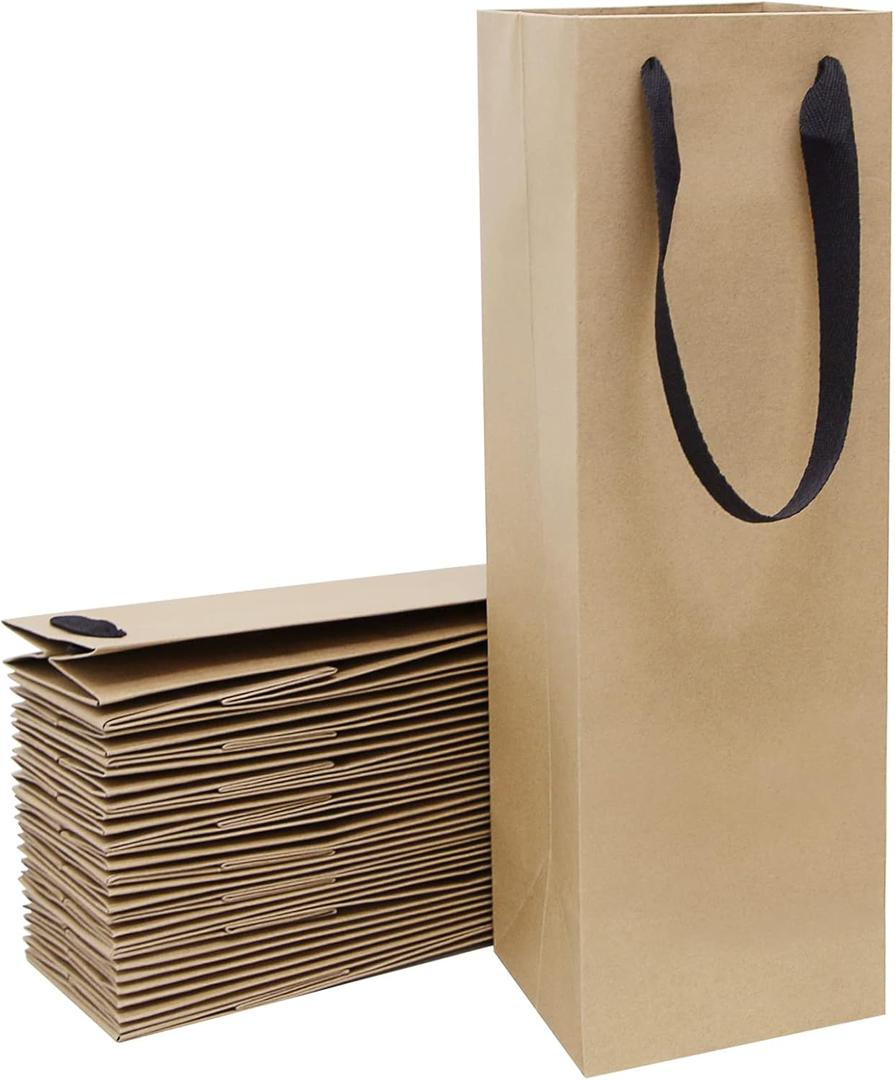 Aimyoo 20 Pack Brown Wine Bottle Bags Bulk 4x4x14 inch, Kraft Paper Gift Bags with Handles Champagne Alcohol Retail Bag