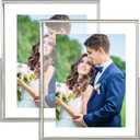 8x10 Picture Frame set of 2, for 5x7 6x8 with Floating Effect, for 8 x 10 without Floating, Double Real Glass Photo Frames Only for Tabletop, Home or Wedding Decoration Gift (Vertical Silver)