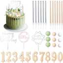 Yerliker 34 Pcs Happy Birthday Cake Toppers Decorations Birthday Candles DIY Cake Decor for Men Women Wedding Anniversary(Sage Green)
