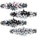 Janinka 4 Pcs Flower Barrettes for Women Ladies, Rhinestones Hair Accessories Crystal Barrette Spring French Ponytail Hair Clips for Women Wedding Styling Tools