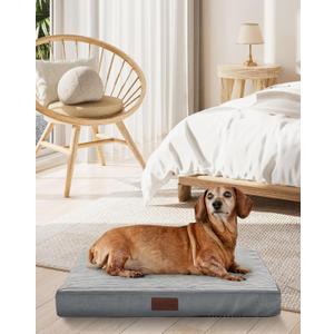 OhGeni 24 Inch Orthopedic Waterproof & Machine Washable Dog Bed for Small Pets, 20D Egg Crate Foam Stable Support, Non-Slip Bottom and Removable Cover, Tear-Resistant Invisible Durable Zipper(Gray) (24.0"L x 16.0"W x 3.0"Th)