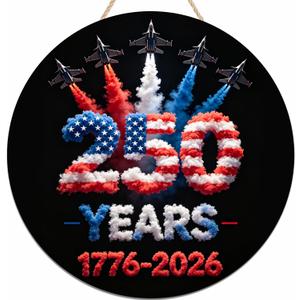 250 Anniversary USA Decoration Wooden Door Sign US 250th Anniversary Wreath for Front Door Wall Signs Decor for 4th of July Home Decor Outdoor Indoor Party Supply
