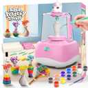 Mini Pottery Wheel for Kids - Pottery Painting Craft Kit with 2.3in Turntable, Clay, Flowers, Mess Free Arts and Crafts for Kid Ages 8-12, Birthday Christmas Gift Toy for Girls Ages 6-12+, Pink