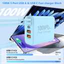 QZIIW USB C Wall Fast Charger Block, 100W 5-Port Type C Fast Charging Block