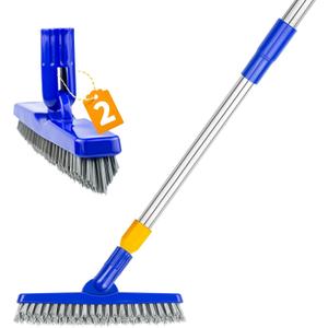 ITTAHO 2 Pack Grout Brush with Long Handle, 56.5'' Swivel Grout Cleaning Brush, V-Shape Grout Scrub Brush, Extendable Handle Grout Cleaner Brush for Tile Floors Bathroom,  Baseboard, Shower, Corner (Blue)