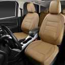 CAR PASS Piping Leather Seat Cover,Universal FIT with Composite Sponge Inside,Airbag Compatible and Reserved Opening Holes,Inside zipper for Cars,Sedan,SUV,Truck(Full Set,Beige with Tan Piping-Stripe)