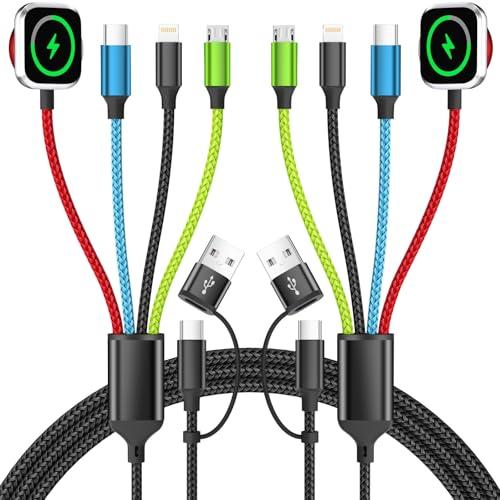 Firsting Travel Essentials 2026 4-in-2 Multi Charging Cable with iWatch Charger [1Pack 5FT], Nylon Charging Cords, USB C USB A Phone Charger for Multiple Devices, Cruise Essentials Car Accessories