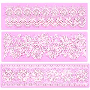 Embossing Lace Fondant Molds, Multi Circle Flowers Lace Mat Wedding Cake Decoration Tool, Rattan Shaped Cupcake Mat Silicone Molds Set of 3