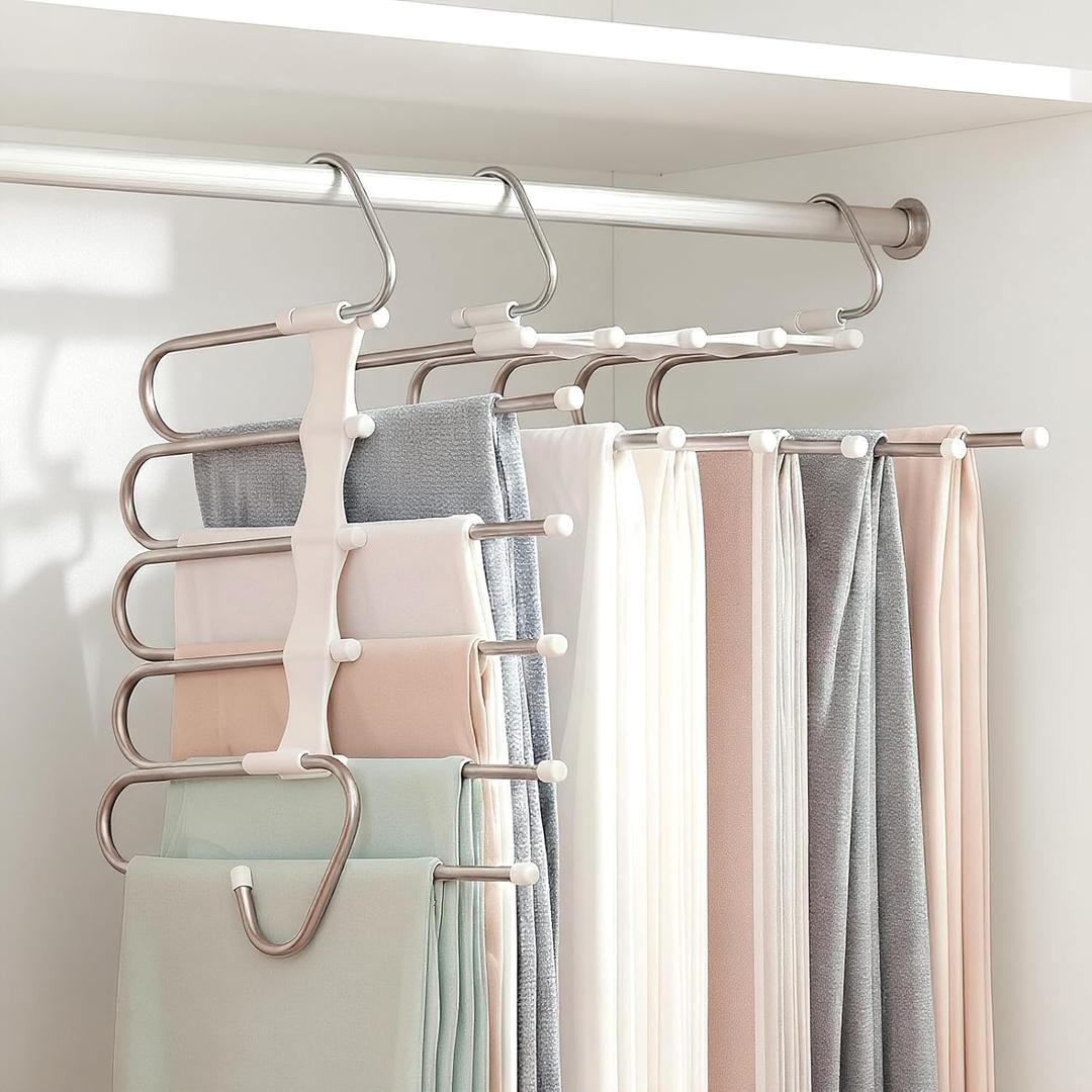 2 x Pants Hangers Space Saving 5 Tier - 2 Pack Closet Organizers and Storage Closet Organizer,Anti-Slip Design,Closet Organizers and Storage for Pants Jeans Skirts Scarf Legging