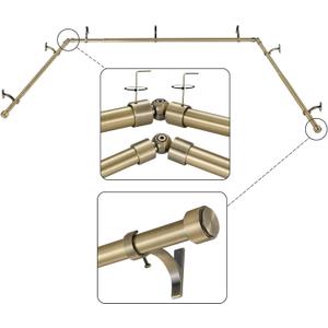 Mayrhyme Antique Bronze Bay Window Curtain Rods with Aluminum End Cap Finials and Brackets, Adjustable 32-86 Inch Center Rod for windows (20-82’’), 32-58 Inch Side Rods for windows (20-54’’)