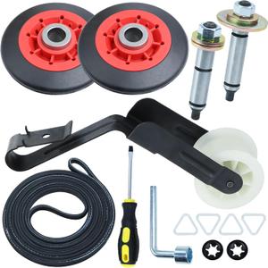WPW10314173 Roller Drum Support Kit with WP691366 Idler Pulley 341241 Dryer Belt WPW10359269 & WPW10359270 Dryer Drum Shafts Replaces W10314171 8066065 Dryer Belt for Whirlpool Maytag Dryers