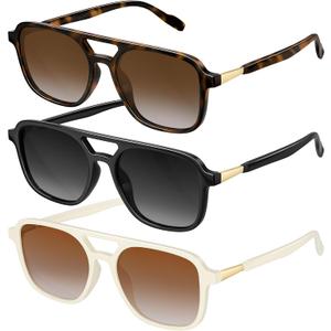 Retro Aviator Sunglasses for Women Men:Polarized Trendy Vintage 70s Rectangle Womens Shades Sun Glasses UV Protection, 3 Pa