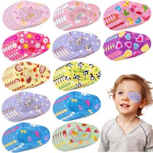 Panitay 60 Pieces Kids Girls Eye Patches Toddler Adhesive Patch Bulk Cotton Fabric Pad Breathable with Lazy Eye for Pediatric Amblyopia,12 Styles Regular Size