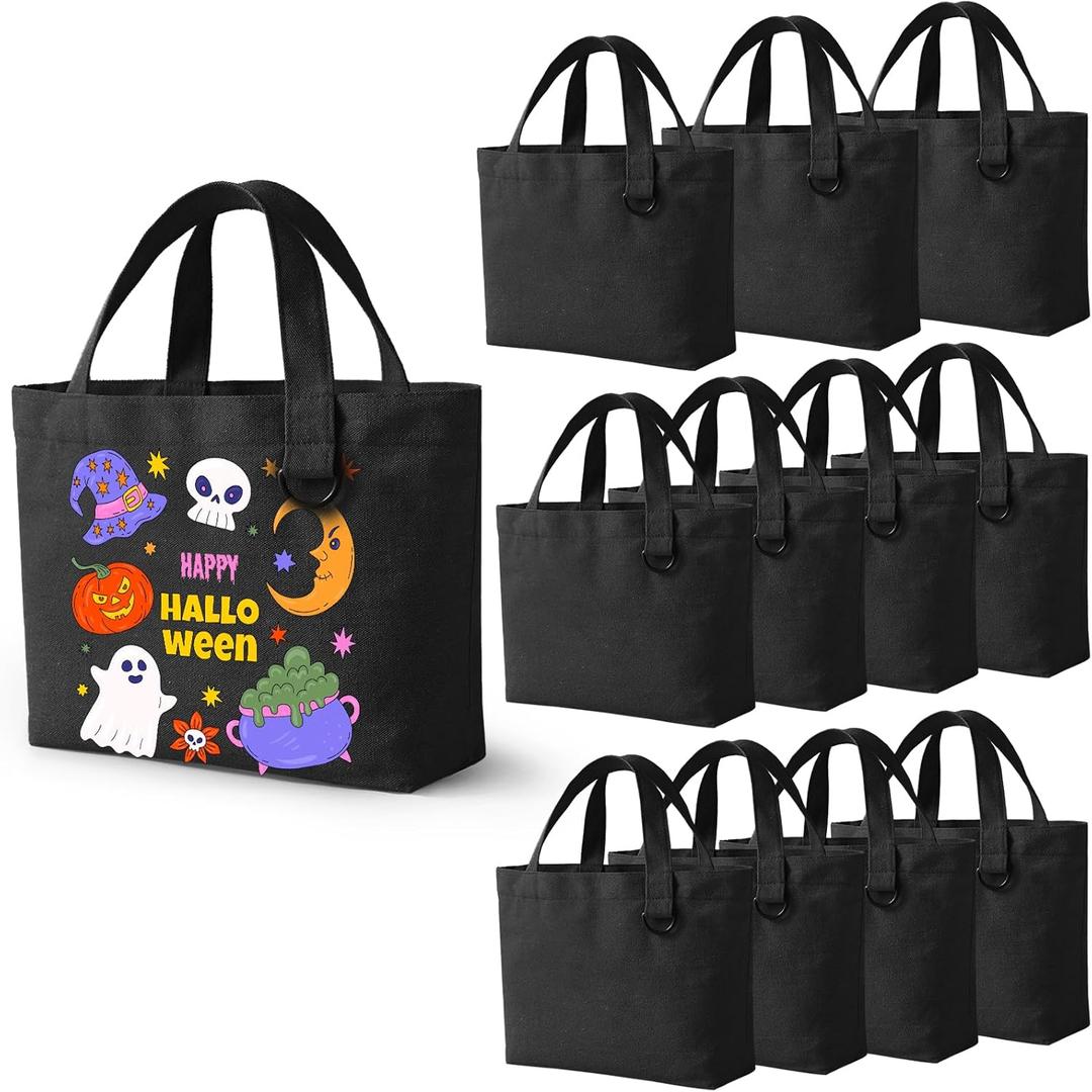12 Pack Small Canvas Tote Bags, Mini Tote Bags Bulk for Women, DIY Blank Reusable Cute Sublimation Tote Bag (Black)