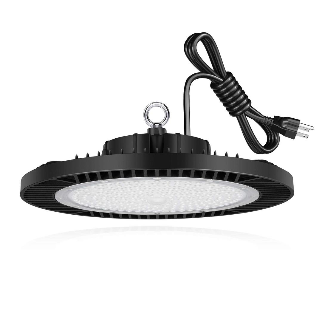 LEDMO LED Shop Light UFO High Bay Light 200W 28000LM with US Plug Hook ETL Listed Commercial Bay Shop Lights for Garage Led Super Bright No Flicker