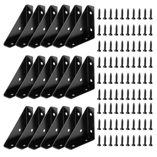 Corner Brace Brackets,18Pcs 66mm x 66mm Corner Braces for Wood, Metal Corner Brackets, Triangle Shelf Bracket, Black Angle Bracket, Corner Desk Connector for Bed, Table, Cabinet