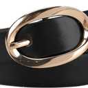 Women's Faux Leather Belt, Vintage Gold Oval Buckle Vegan Leather Waist Belt for Jeans Dresses (Fits 30-40 Inch) (Black)