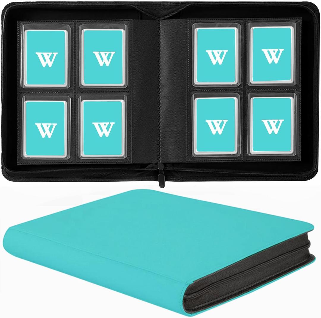 Toploader Binder, 4-Pocket Top Loaders Binder Album Holds 128 Top Loaders, Toploader Card Binder for 3" x 4" Rigid Cards, Ringless Toploader Folder (Teal)