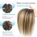 SARO-UP Human Hair Toppers for Women Real Human Hair pieces for Women with Thinning Hair pieces 7 * 10cm Hand-Tied Swiss Base Topper No Bangs 30g Hairpieces 10Inch (4T427# (Medium Brown to Medium Brown and Honey Blonde Mix)