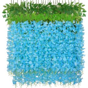 BLEUM CADE 36Pcs Blue Fake Wisteria Hanging Flowers, 3.6Ft/Pcs Artificial Wisteria Garland, Hanging Flowers for Wedding Party Home Backdrop Wall Decoration
