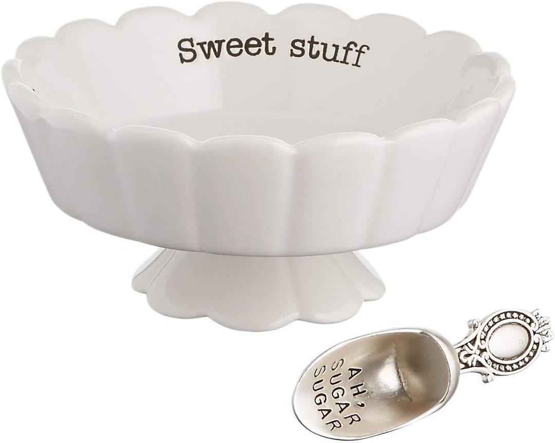Mud Pie 4881012S Candy Dish "Sweet Stuff" with Scoop, White