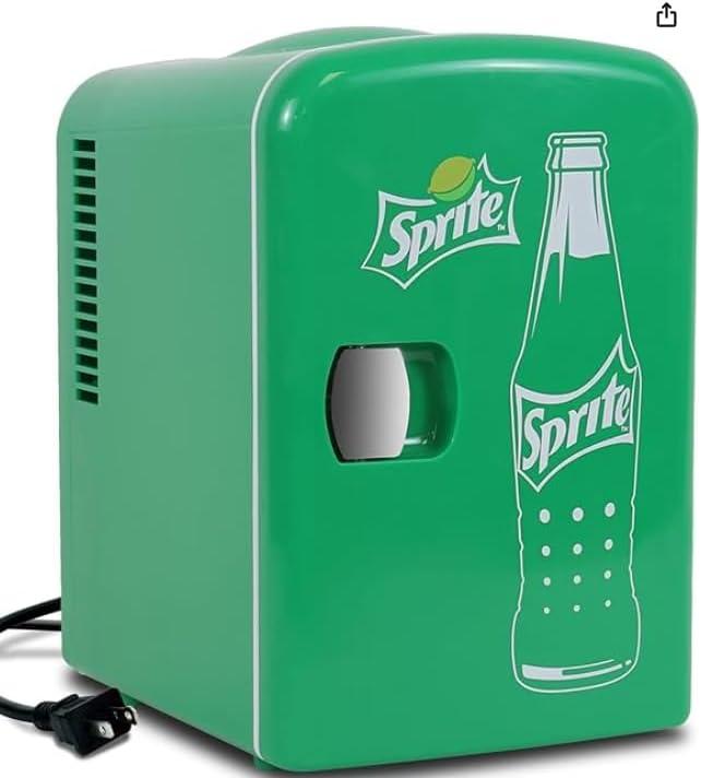 Coca-Cola Sprite 4L Cooler/Warmer w/ 12V DC and 110V AC Cords, 6 Can Portable Mini Fridge, Personal Travel Refrigerator for Snacks Lunch Drinks Cosmetics, Desk Home Office Dorm, Green