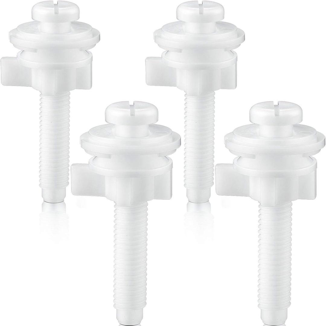Jetec 4 Pieces Toilet Seat Screws Replacement Kit Plastic Bolts with Plastic Nuts and Washers Parts Kit for Fixing the Top Toilet Seat, White