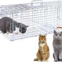 32 Humane Animal Trap, Live Animal Trap Cage for Stray Cats, Raccoons, Squirrels, Rabbits, Moles, Groundhogs, Armadillos up to 16.5 lbs, Galvanized Rustproof Live Animal Cage Trap