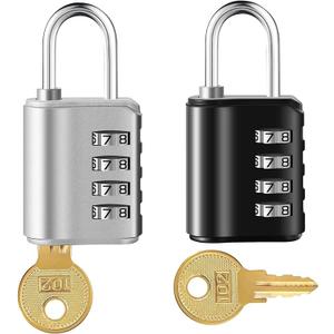 4-piece combination padlock, 4-digit password lock with key, 2 types of unlocking mode,resettable waterproof door lock, can be used for suitcase, toolbox, fence, garage, school, gymnasium locker locks
