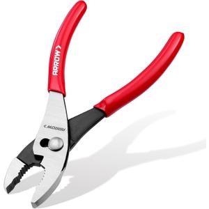 ARROW 8" Slip Joint Pliers, Pliers Tool with Thick Dip-Grip Handle, Strong Grip Jaws, High Carbon Steel, Pliers for Gripping, Loosening Nuts and Bolts, Cutting Steel Wire
