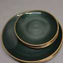 50 Plates Pack (25 Guests)-Wedding Party Disposable Plastic Plate Set -25 x 10'' Dinner + 25 x 7'' Salad & Dessert plates (Belize in Green & Gold)